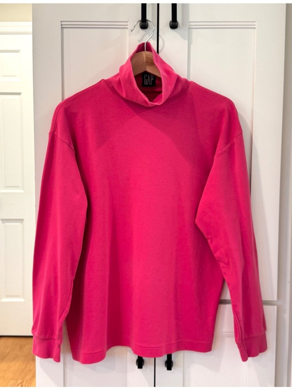 Vintage 90s GAP Bright Pink Cotton Turtleneck Size Medium 100% Cotton Shirt